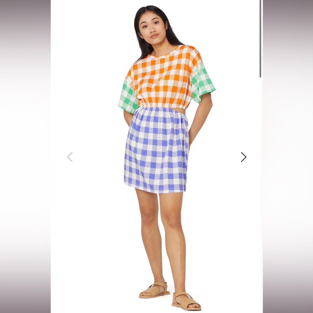 gorman Multicolor Gingham Mix Dress — Orange, Green, Blue. Brand New With Tags